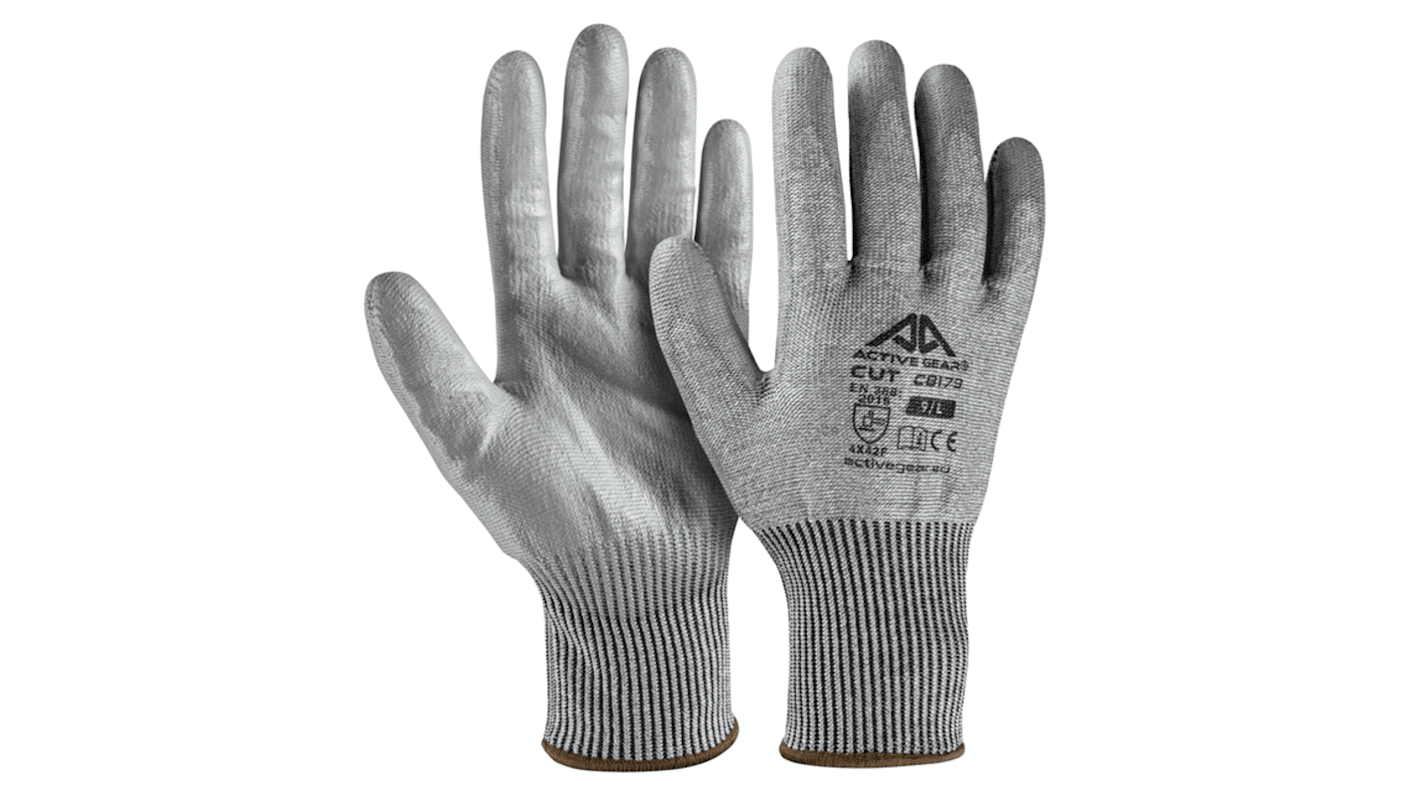 Active Gear C8180 Grey HPPE Cut Resistant Work Gloves, Size 10 - XL, Polyurethane Coating