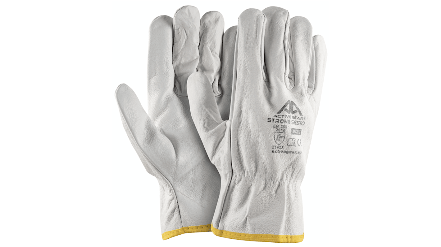 Active Gear S6510 White Leather Work Gloves, Size 12, XXXL