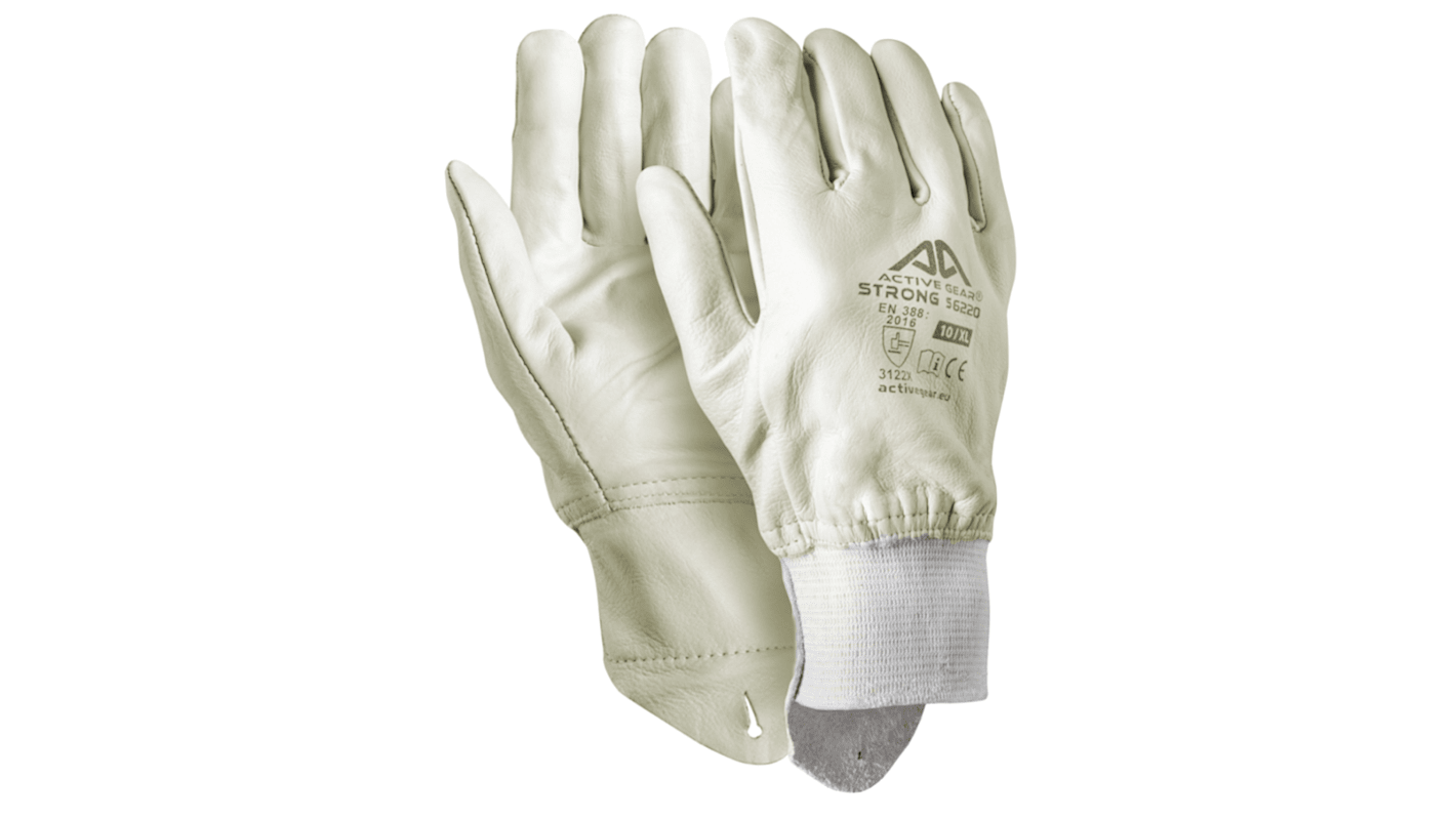 Active Gear S6220 White Leather Oil Resistant Work Gloves, Size 8 - M