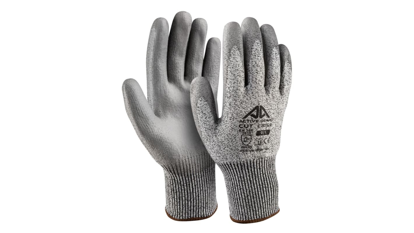 Active Gear C8170 Grey HPPE Cut Resistant Work Gloves, Size 10 - XL, Polyurethane Coating