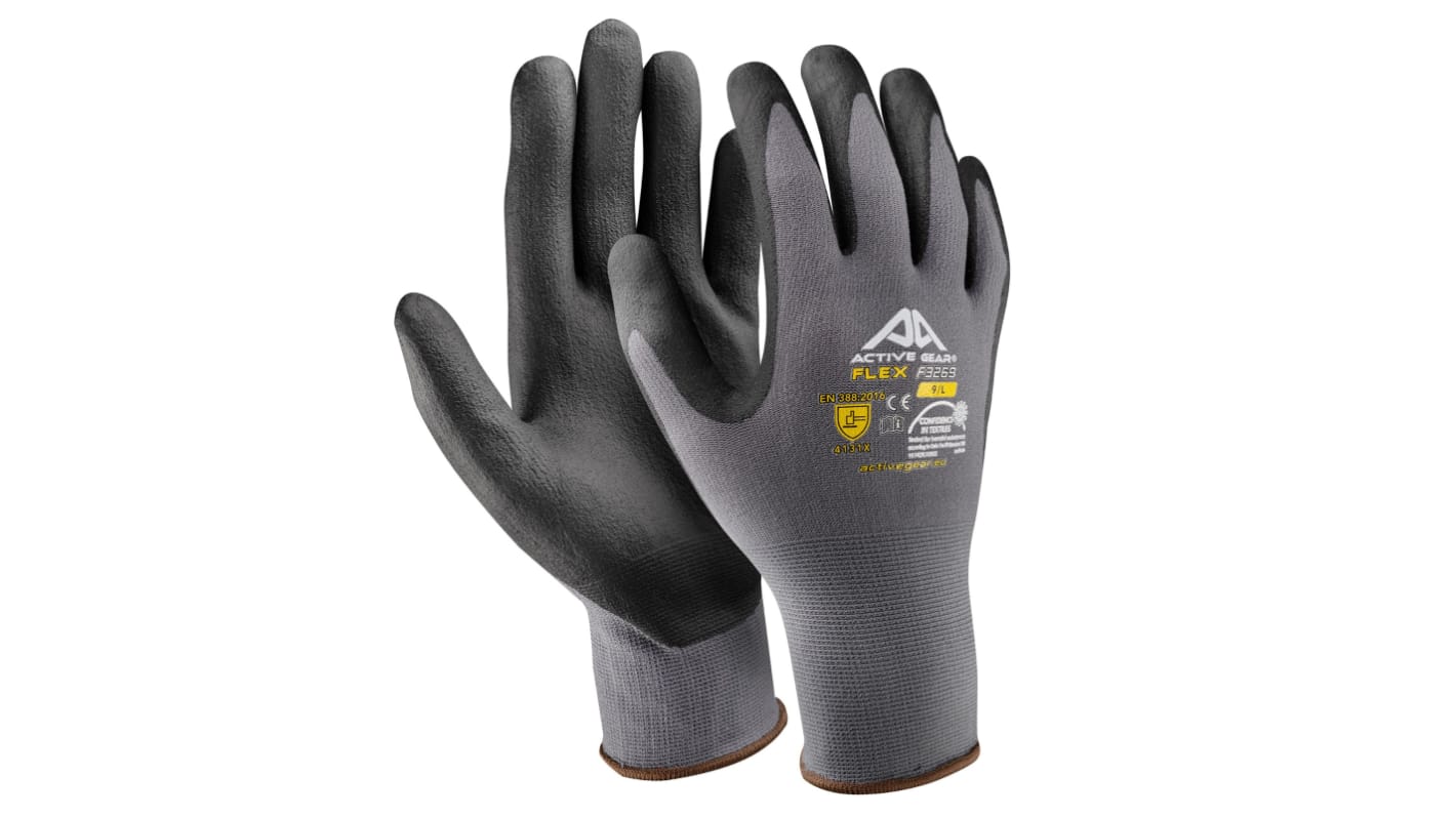 Active Gear F3270 Black, Grey Nitrile Abrasion Resistant Work Gloves, Size 7 - S, Nitrile Coating