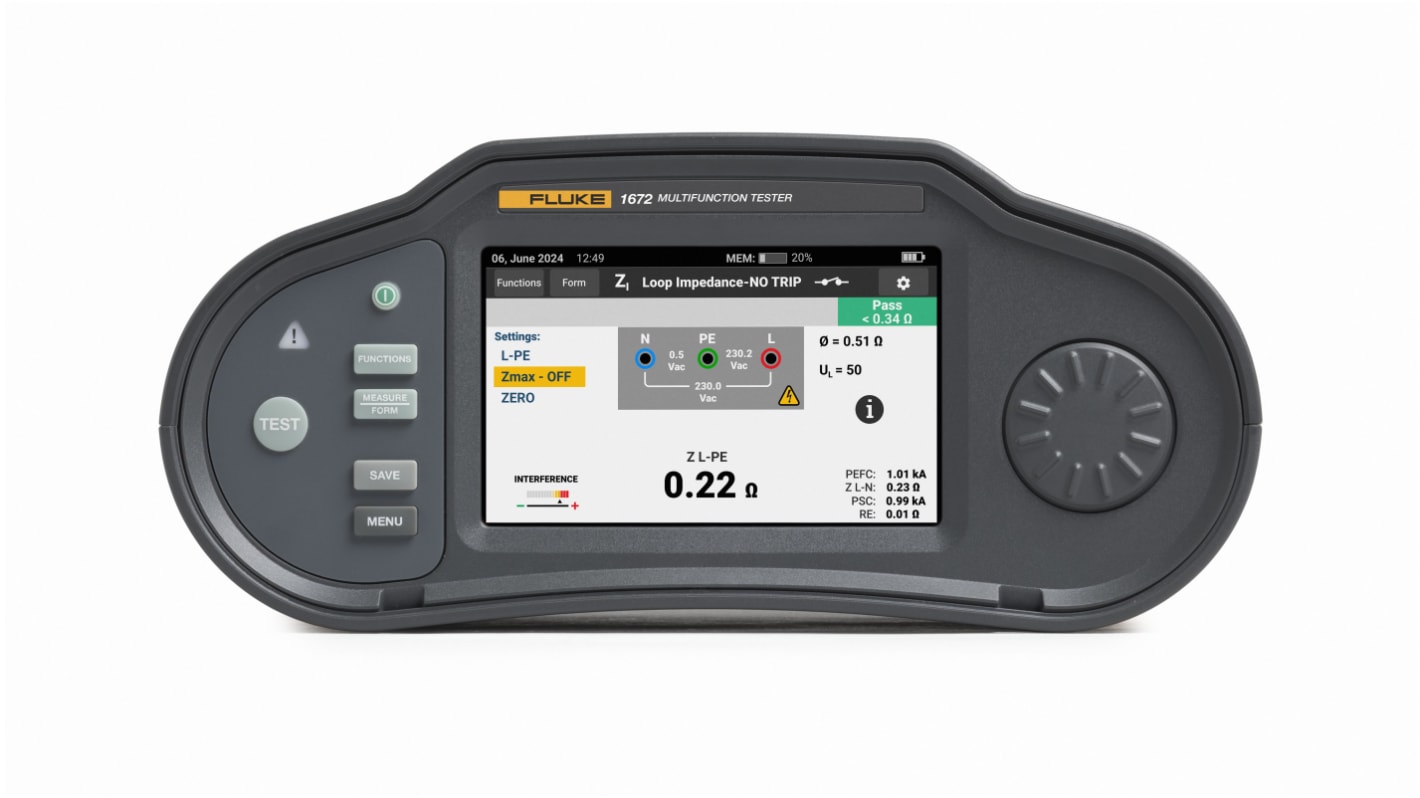 Fluke 1672 Installationstester Erdungsimpedanz ohne Auslösung autom.RCD Test Ohne Auslösung 100 V, 250 V, 500 V, 1000 V