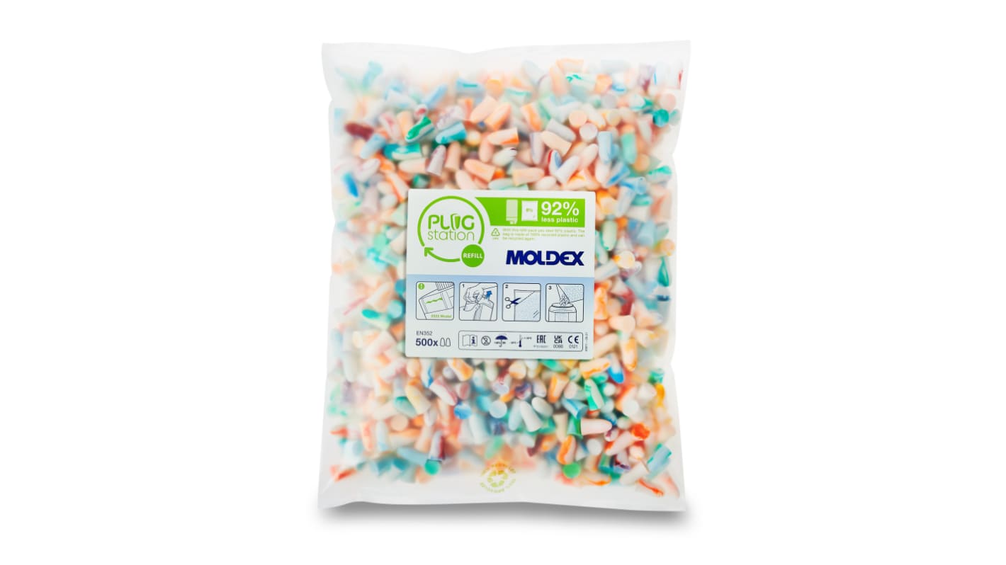 Moldex Spark Plugs® Refill Pack Series Multi Colour Disposable Uncorded Ear Plugs, 35dB Rated, 500 Pairs