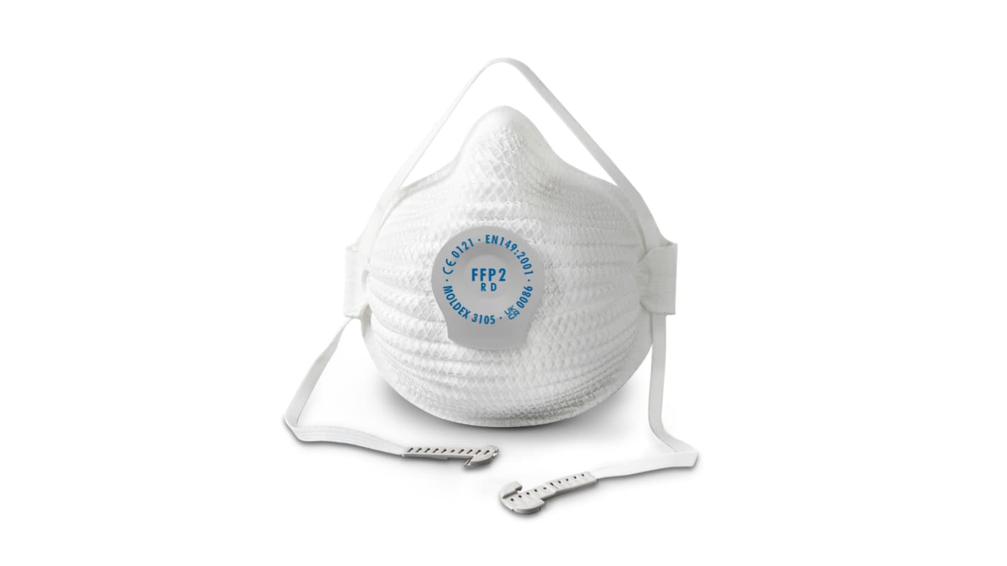 310501 Moldex White EVA, Natural Rubber, Polyester, Polyethylene, Polyproplyene Face Mask for Construction, M/L