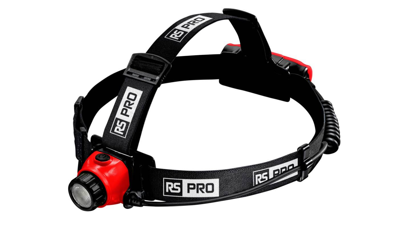 RS PRO LED充电头灯, 900lm, 锂离子电池, IPX5, 黑色