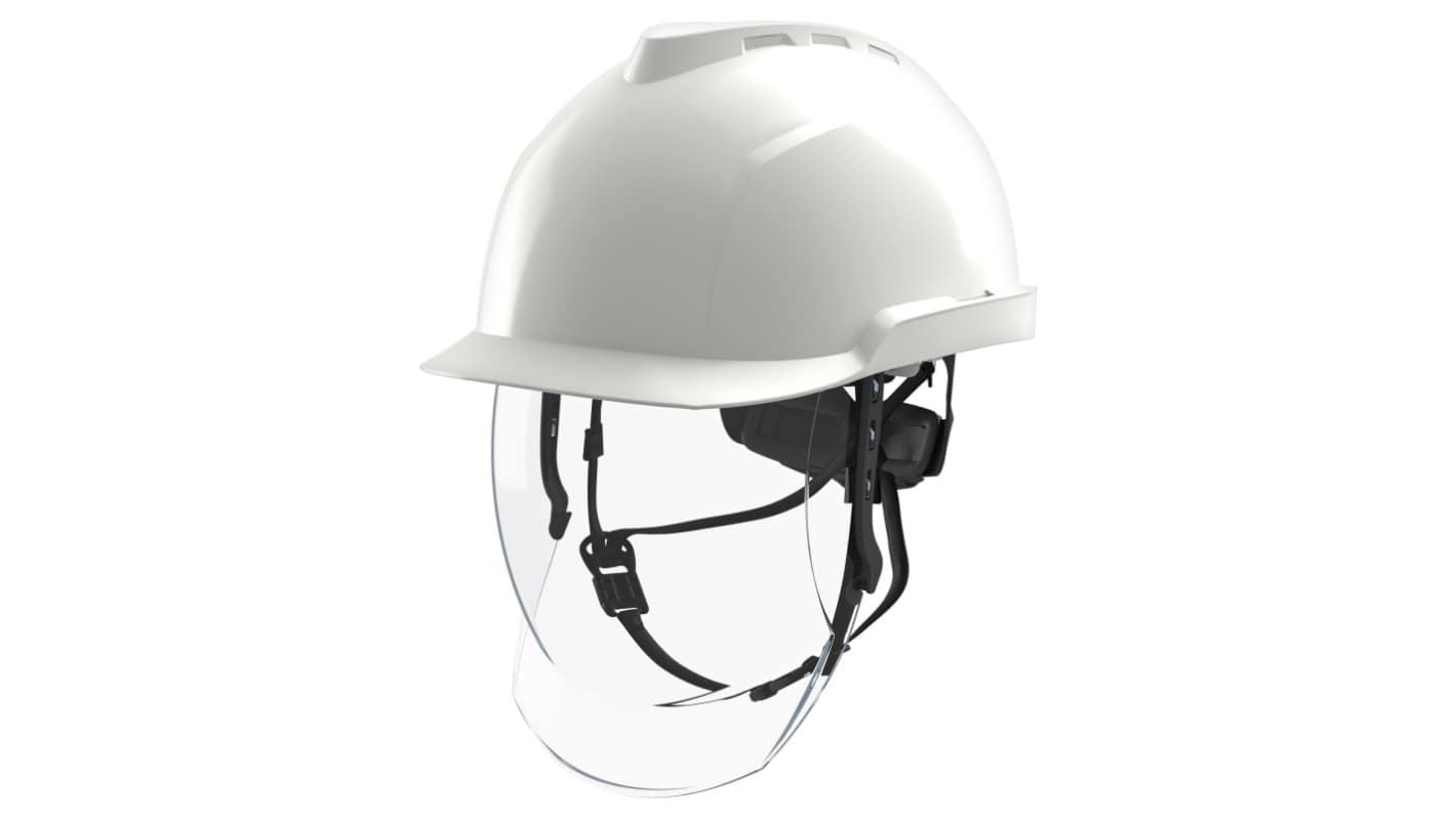 MSA Safety V - Gard 950 Helm  mit Kinnriemen verstellbar und Augenschutz Weiß