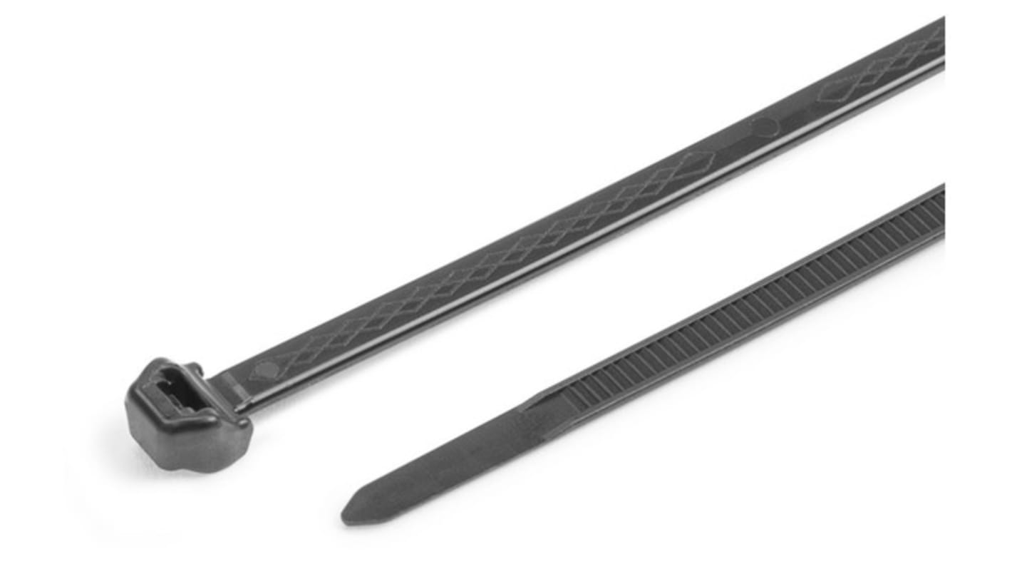 HellermannTyton Cable Ties, Cable Tray Cable Tie, 200mm x 4.9 mm, Black Polypropylene, Pk-100