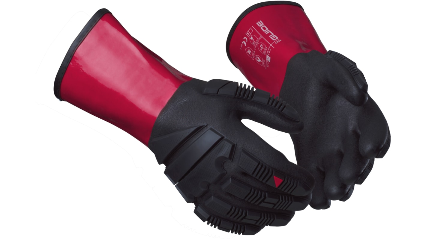 GUIDE GLOVES GUIDE 4507 Black/Red Elastane, Glass Fiber, Nitrile, Para-Aramid, PVC Chemical Resistant Work Gloves, Size