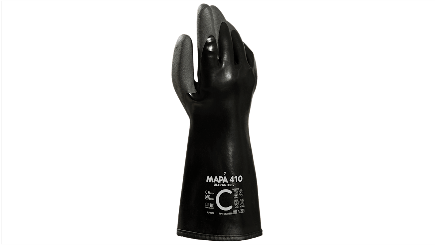 Mapa ULTRANITRIL 410 Black, Yellow Nitrile, PVC Chemical Resistant, Cut Resistant Work Gloves, Size 11, Nitrile, PVC