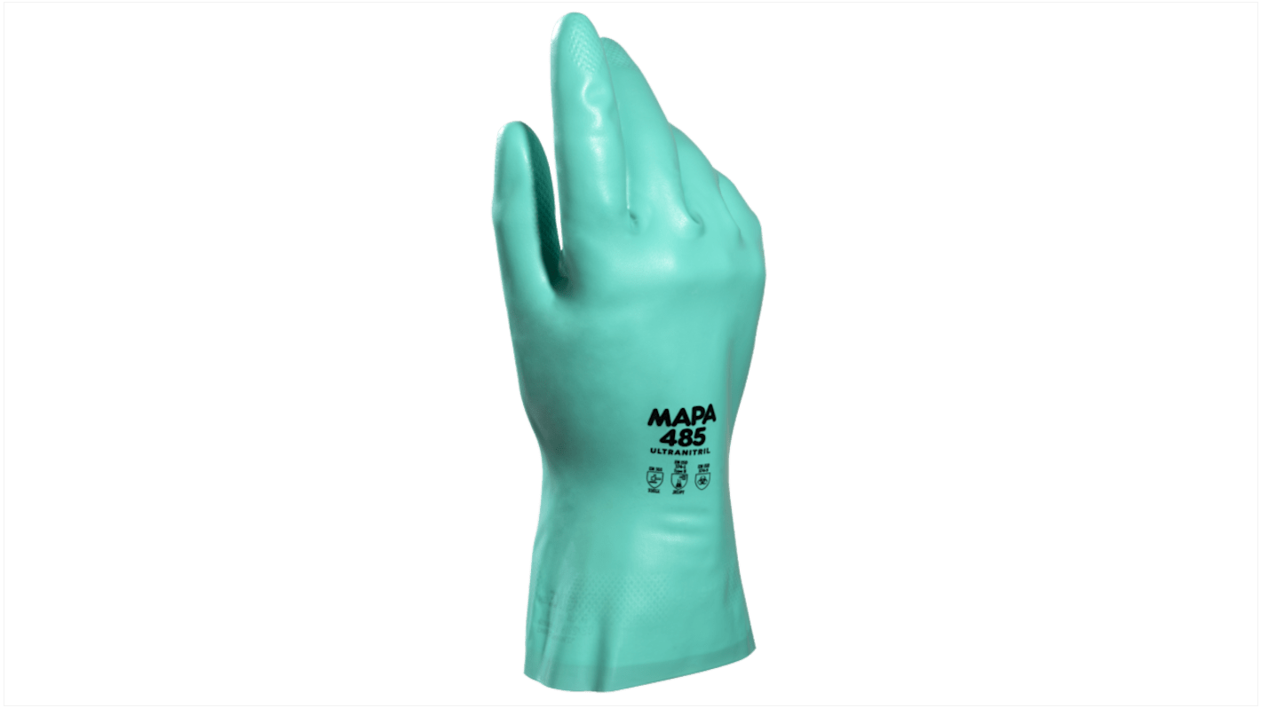Mapa ULTRANITRIL 485 Green Nitrile Chemical Resistant Work Gloves, Size 7