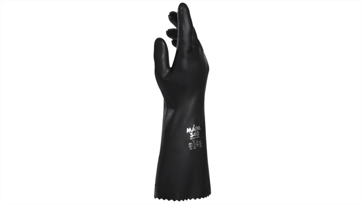 Mapa ULTRANEO 340 Black Natural Latex, Polychloroprene Chemical Resistant Work Gloves, Size 7