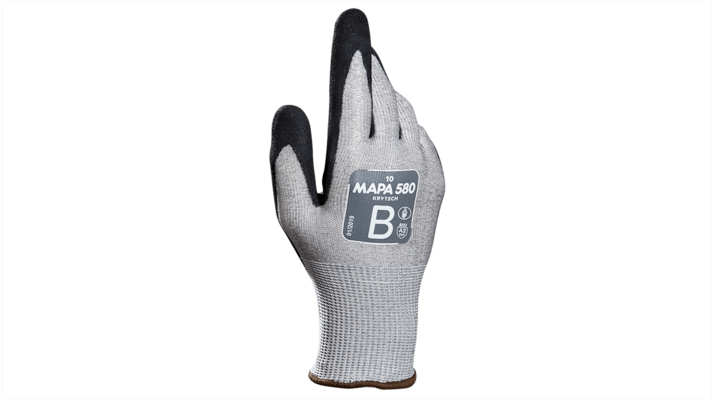 Mapa KRYTECH 580 Black, Grey Nitrile Abrasion Resistant, Cut Resistant Work Gloves, Size 6, Nitrile Coating
