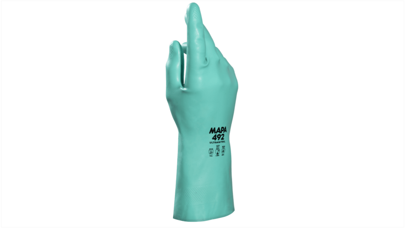 Mapa ULTRANITRIL 492 Green Nitrile Abrasion Resistant, Chemical Resistant Work Gloves, Size 7