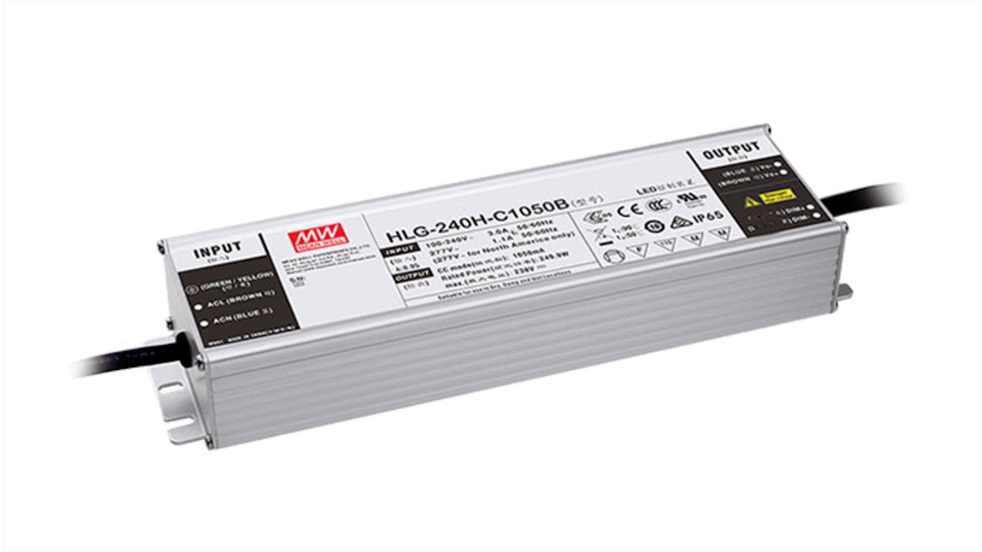 MEAN WELL LED Driver, 59 → 119V Output, 250W Output, 2.1A Output, Constant Current Dimmable