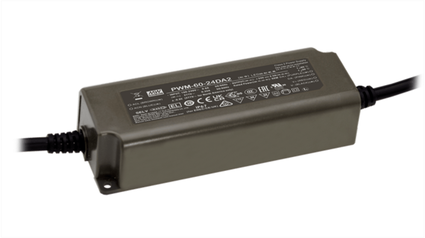 MEAN WELL LED Driver, 12V Output, 60W Output, 5A Output, Constant Voltage Dimmable