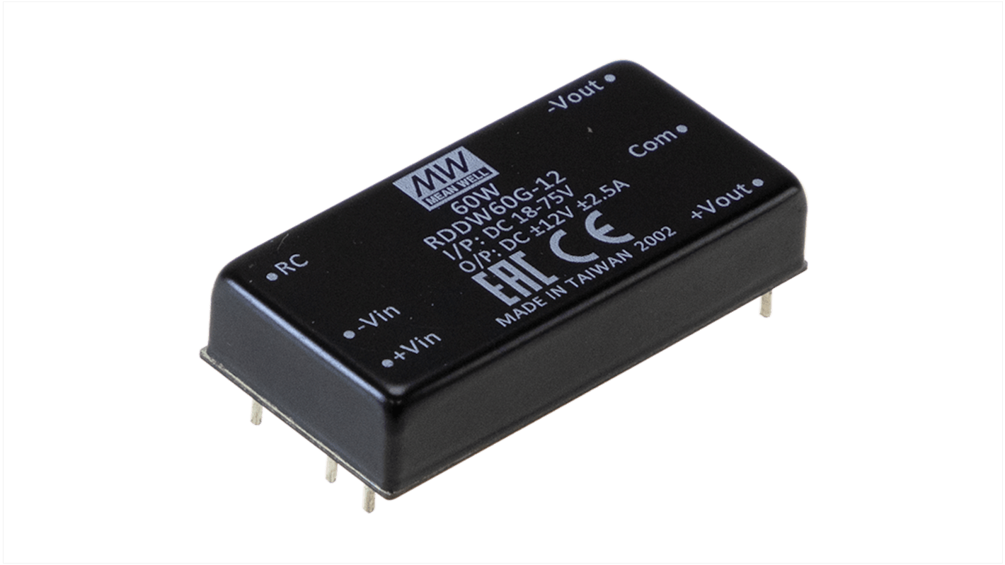 Przetwornica DC-DC, 60W, Uwe 9 → 36 V prądu stałego, Uwy -12 → 12V dc, Iwy -2.5 → 2.5A, MEAN WELL