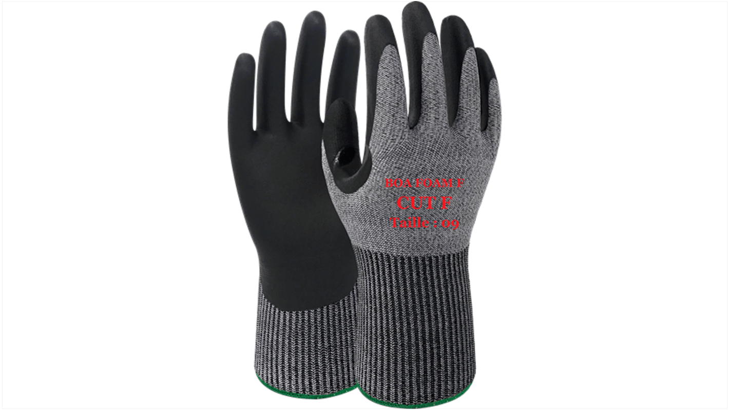 GUYARD BOA FOAM F Black, Grey HDPE Abrasion Resistant, Cut Resistant, Tear Resistant Gloves, Size 7, Nitrile Foam