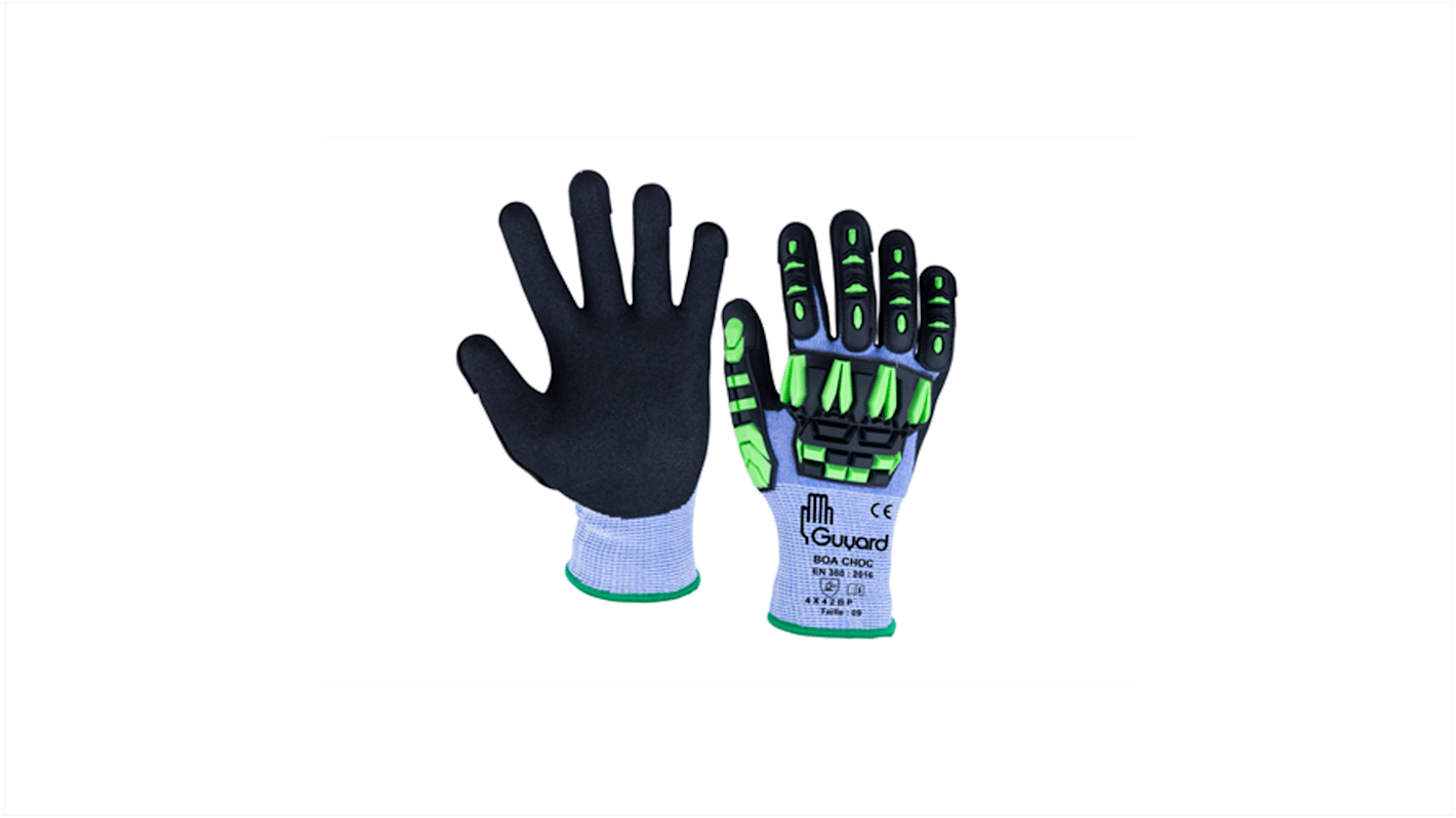 GUYARD BOA CHOC Black, Green HDPE Abrasion Resistant, Cut Resistant, Tear Resistant Gloves, Size 10, Nitrile Coating