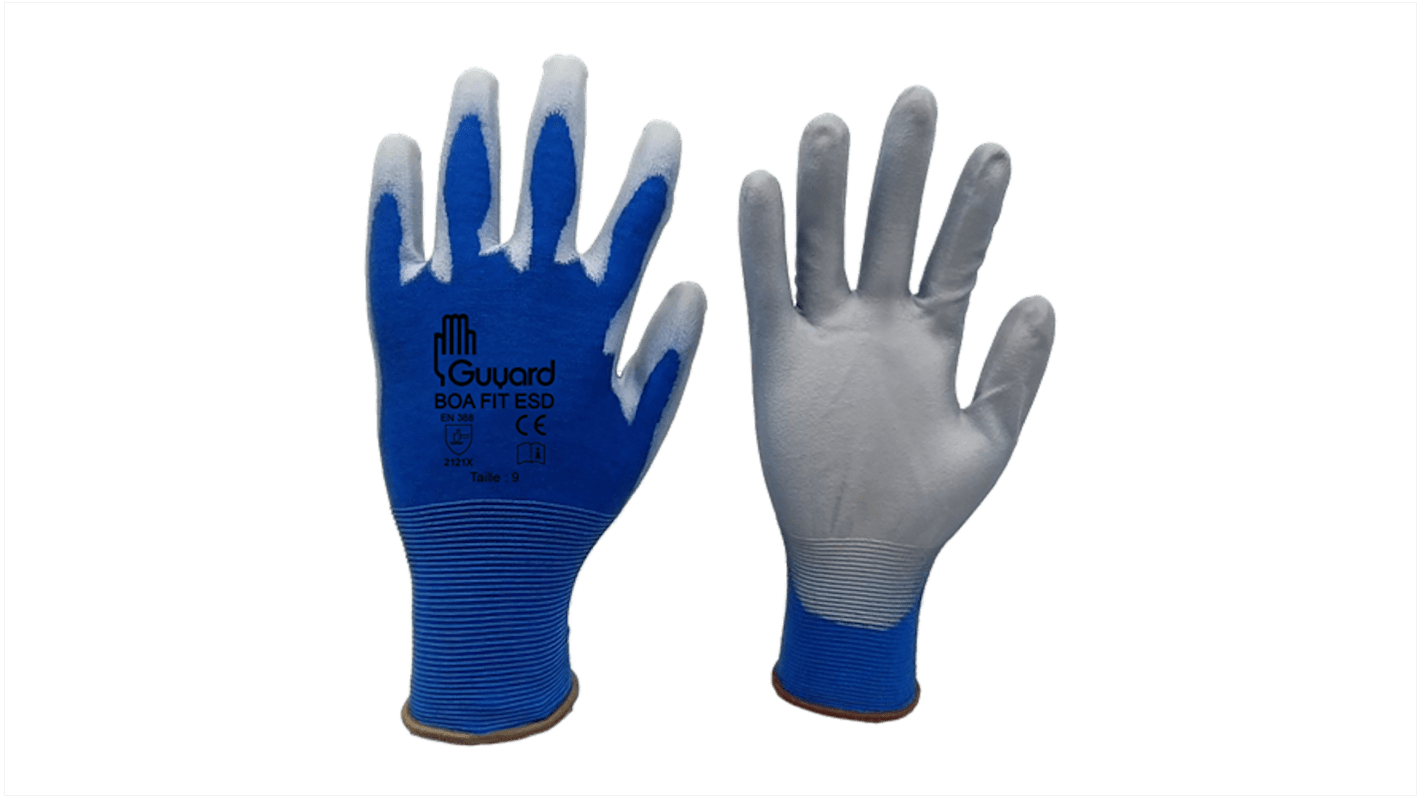GUYARD BOA FIT ESD Grey Polyamide Abrasion Resistant, Cut Resistant, Tear Resistant Gloves, Size 10, Polyurethane