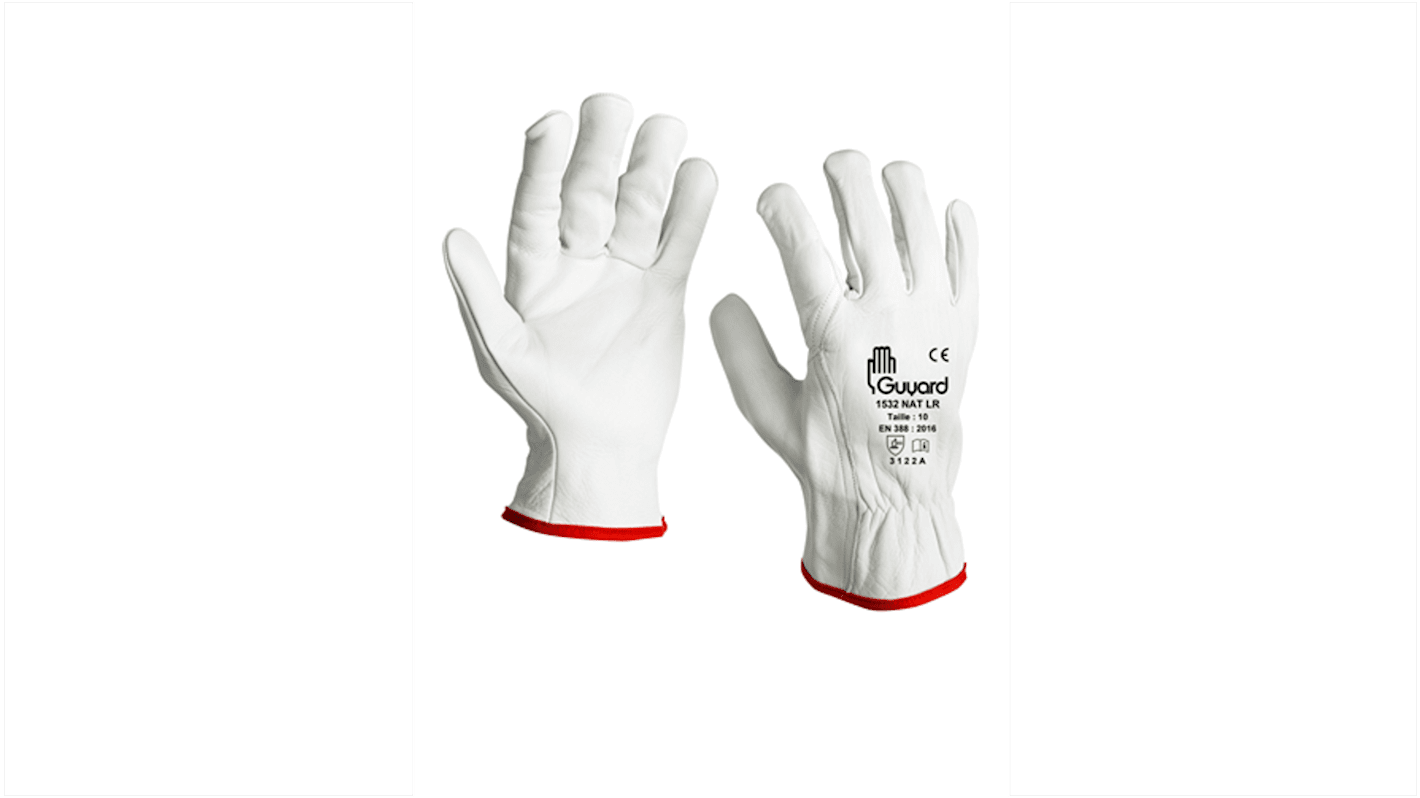 GUYARD 1532/NAT LR White Leather Abrasion Resistant, Cut Resistant, Puncture Resistant, Tear Resistant Gloves, Size 8