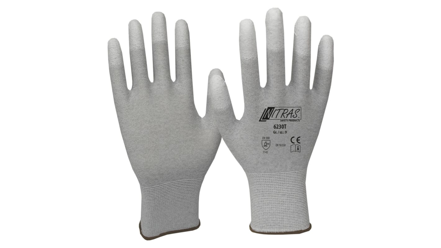 NITRAS SAFETY NITRAS Grey Nylon Anti-Static Gloves, Size 9, Polyurethane Coating