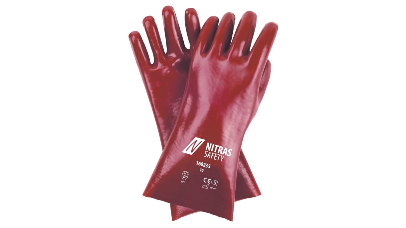 NITRAS SAFETY NITRAS Red Cotton Abrasion Resistant Work Gloves, Size 10, PVC Coating