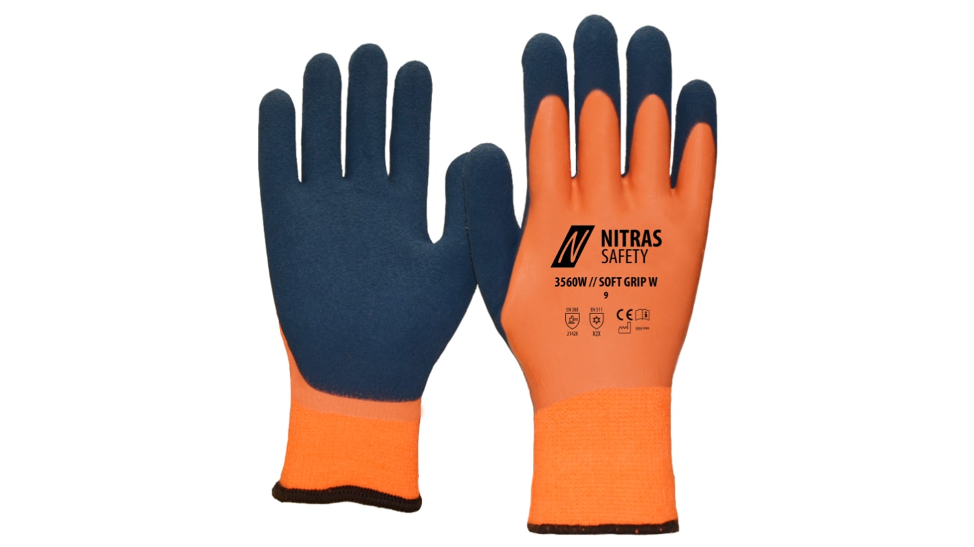 NITRAS SAFETY NITRAS SOFT GRIP Orange Nylon Abrasion Resistant Gloves, Size 8, Latex Coating