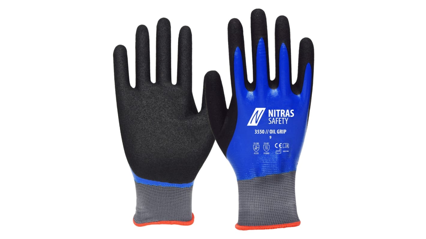 NITRAS SAFETY NITRAS OIL GRIP Black, Grey Nylon Abrasion Resistant Gloves, Size 7, Nitrile Coating