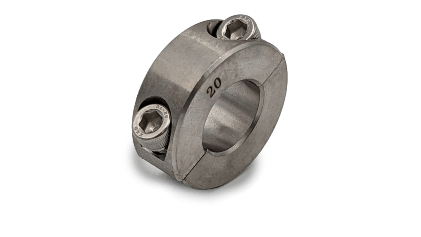 RS PRO Shaft Collar, Two Piece, Clamp Screw, Bore 25mm, OD 45mm, W 15mm, Stainless Steel 304