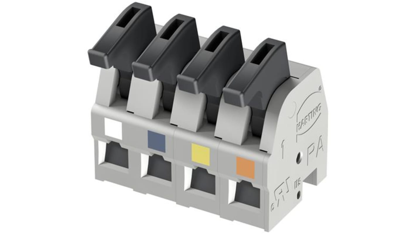HARTING har-flexicon Series PCB Terminal Block, 4-Contact, 5mm Pitch, 1-Row, Spring Clamp Termination