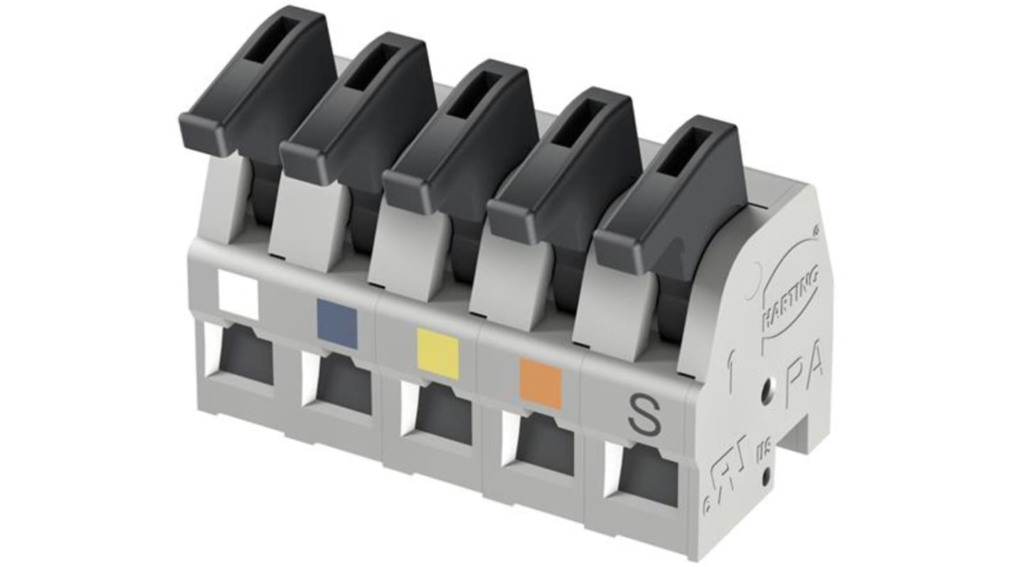 HARTING har-flexicon Series PCB Terminal Block, 5-Contact, 5mm Pitch, 1-Row, Spring Clamp Termination