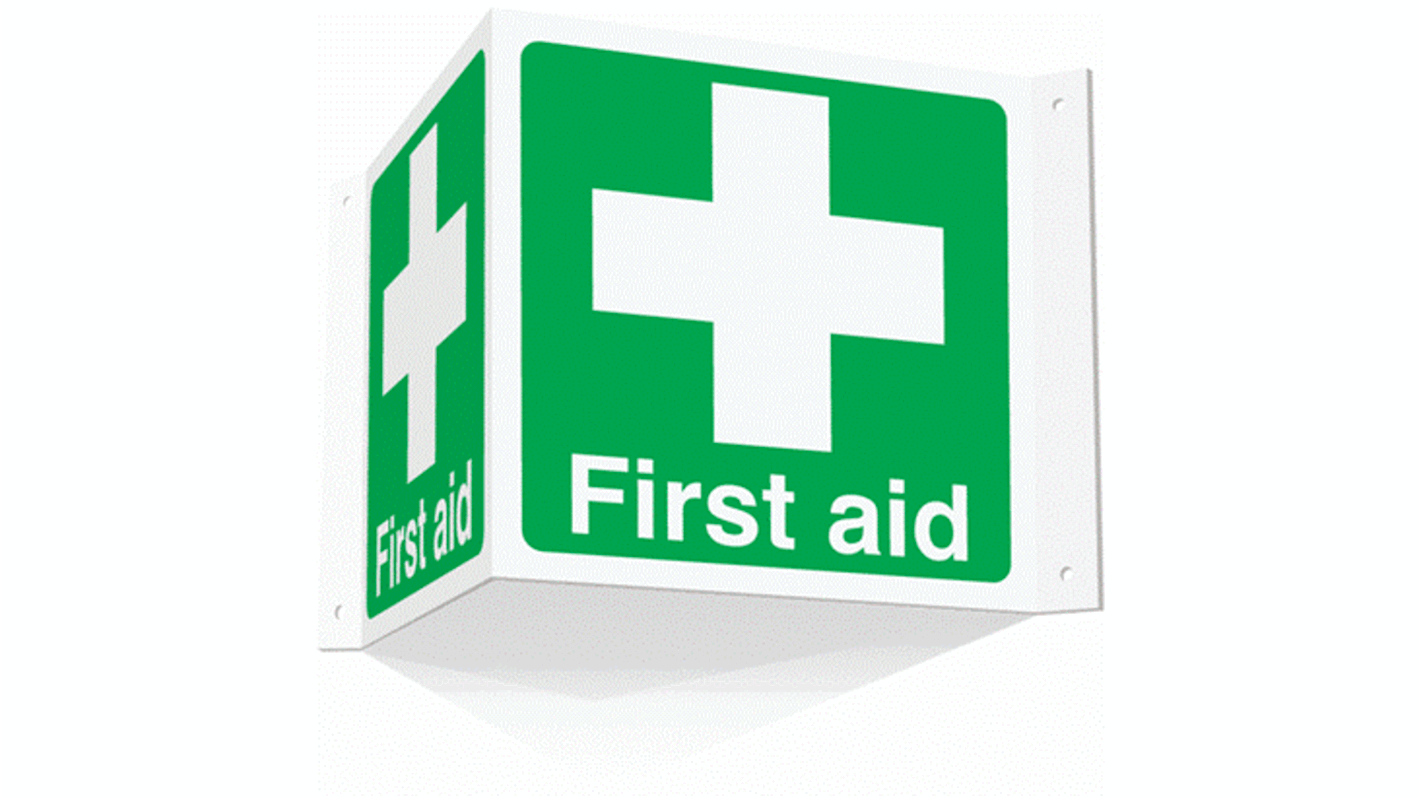 Segnale di primo soccorso Poliestere Verde/Bianco RS PRO, testo - First Aid Segnale