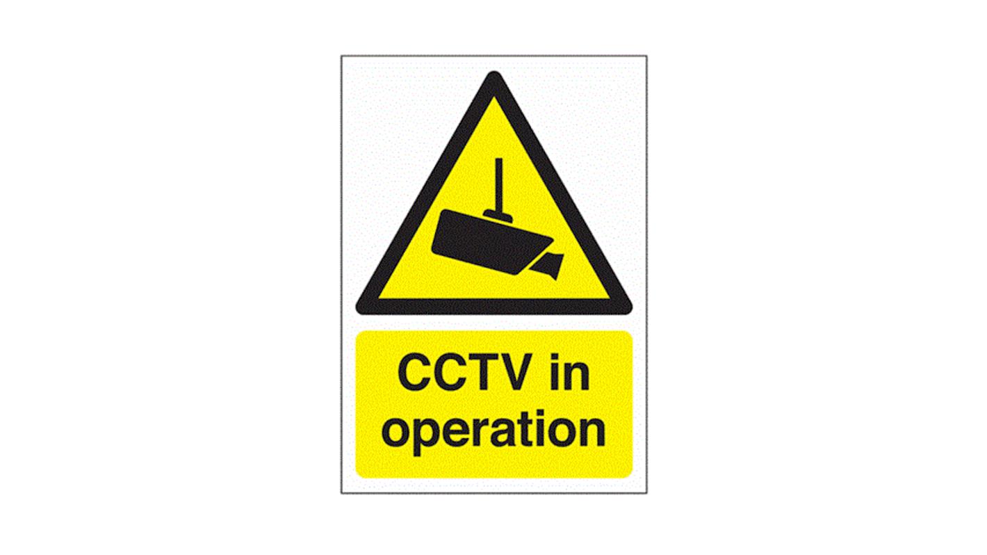 RS PRO Black/Yellow Polyester CCTV Sign, CCTV in Operation, English, Ideal to Warning the Public that CCTV is being
