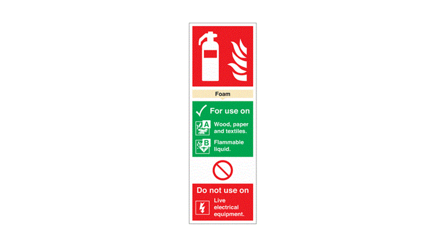 Polyester Fire Safety Sign, Foam Extinguisher For Use On With English Text Self-Adhesive