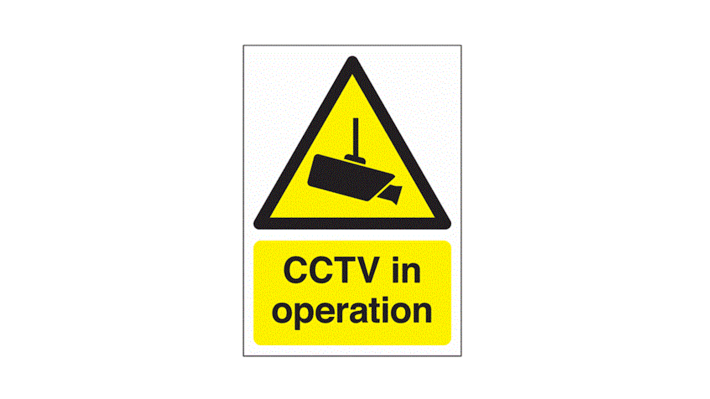RS PRO Black, White, Yellow Polypropylene CCTV Sign, CCTV in Operation, English, Ideal to Warning the Public that CCTV
