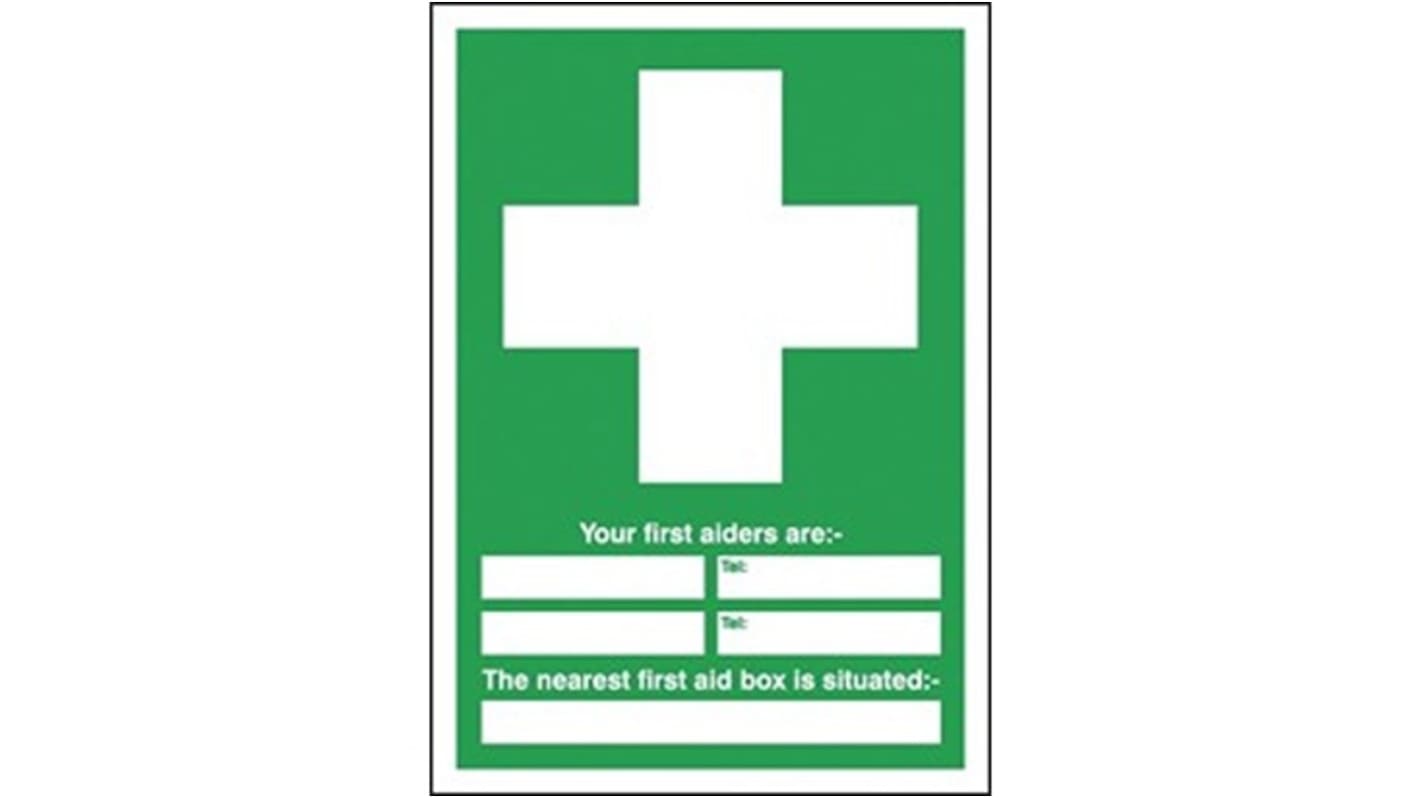 RS PRO Polyester Green/White First Aid Sign, H297 mm W297mm