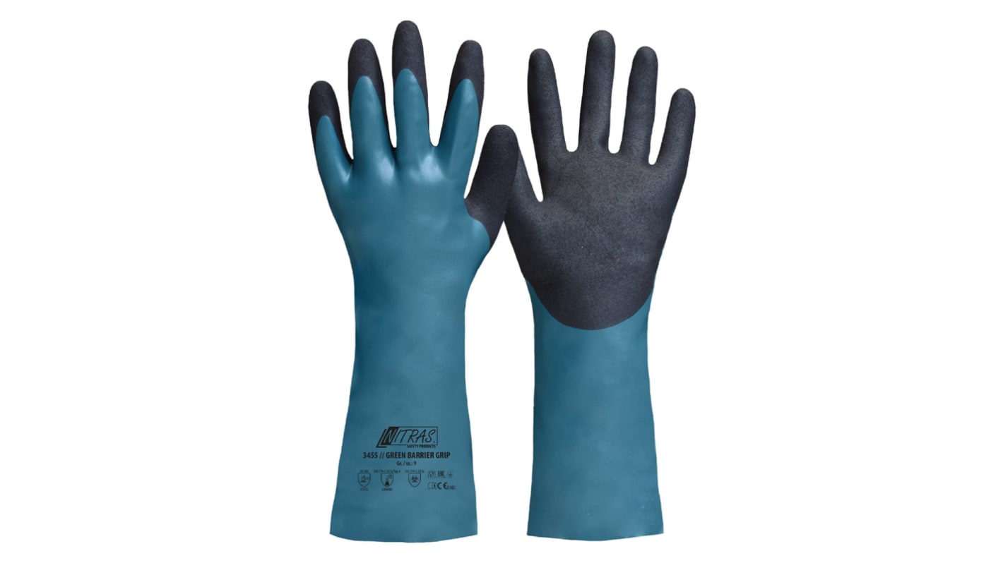 NITRAS SAFETY 3455 Green Nitrile Coated Cotton Abrasion Resistant, Chemical Resistant, Cut Resistant, Puncture