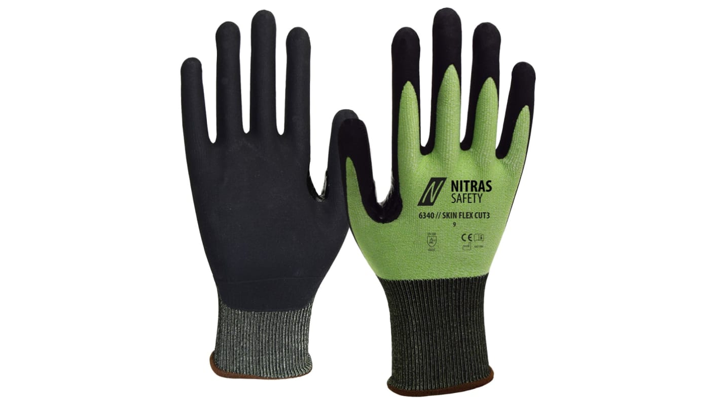 NITRAS SAFETY 6340 Black, Green Yarn Abrasion Resistant, Chemical Resistant, Cut Resistant, Puncture Resistant, Tear