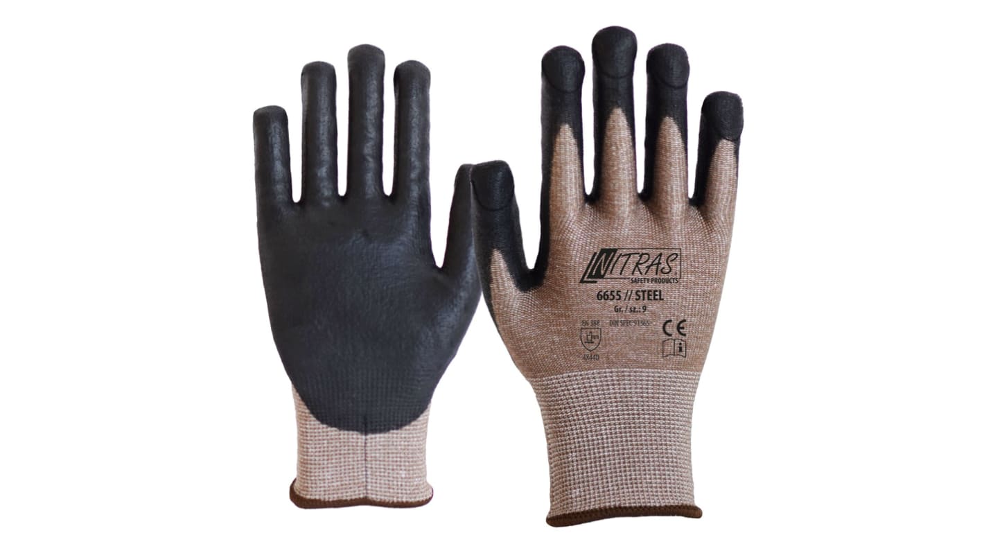 NITRAS SAFETY 6655 Black, Brown Yarn Abrasion Resistant, Chemical Resistant, Cut Resistant, Puncture Resistant, Tear