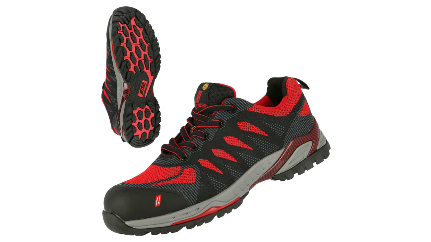 NITRAS SAFETY 7410 Unisex Sicherheitsschuhe Schwarz, Rot, mit Zehen-Schutzkappe Glasfaser, Größe 40 / UK 6 1/2