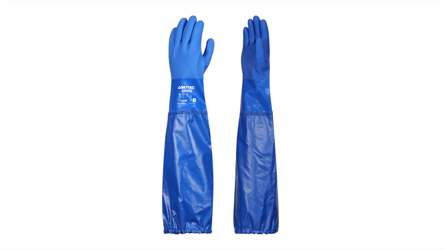 Skytec CH102 Blue Cotton Chemical Resistant Gloves, Size 8, M, PVC Coating