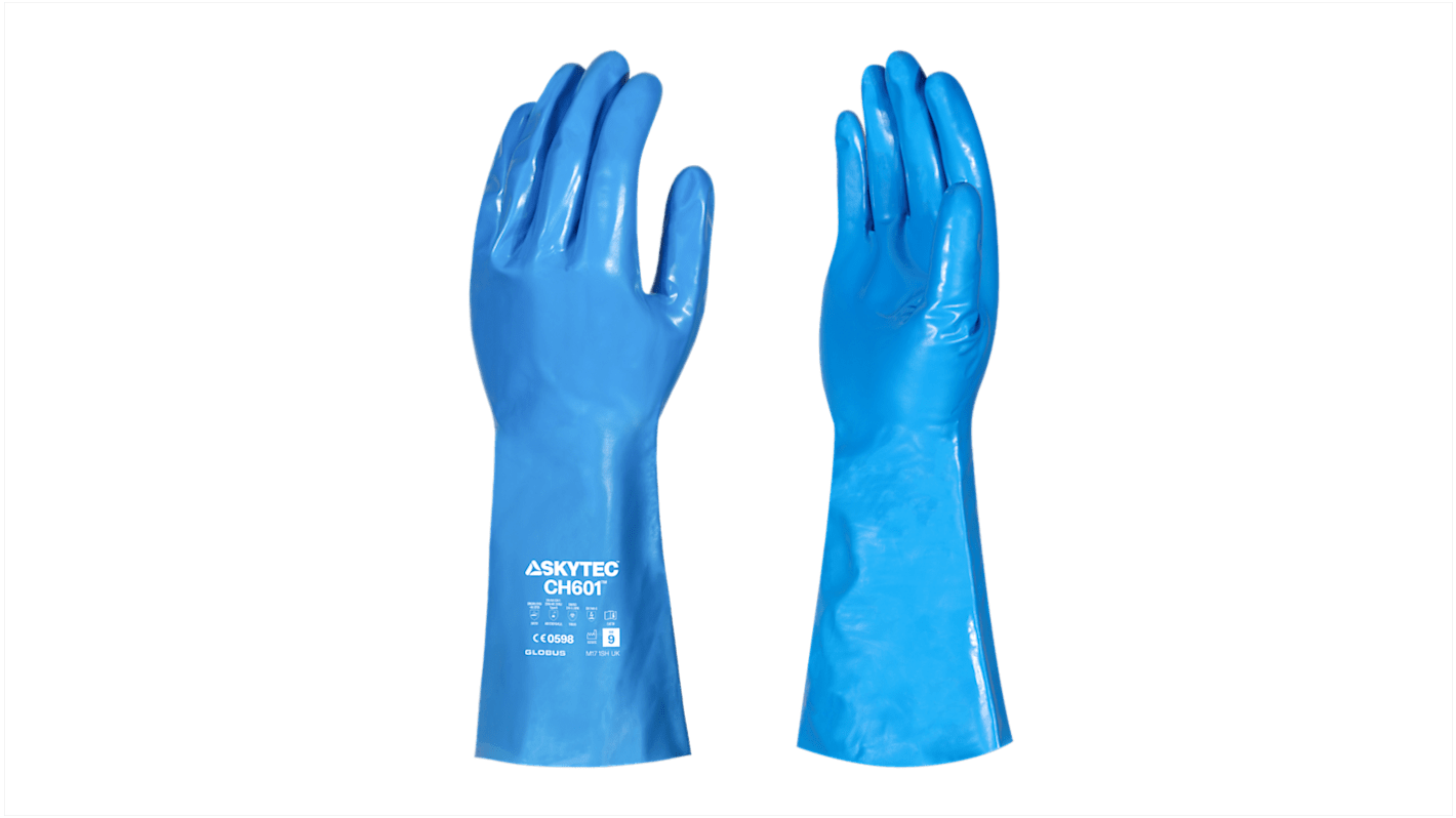 Skytec CH601 Blue Nitrile Chemical Resistant Gloves, Size 7, S, Nitrile, PVC Coating