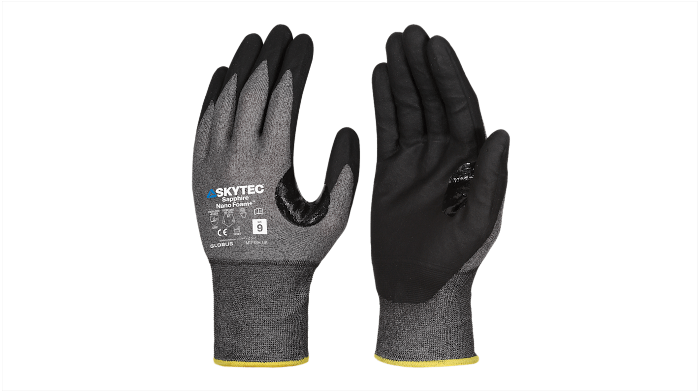 Skytec Sapphire Nano Foam + Black HPPE, Nylon, Tungsten Cut Resistant Gloves, Size 10, XL, Nitrile Foam Coating