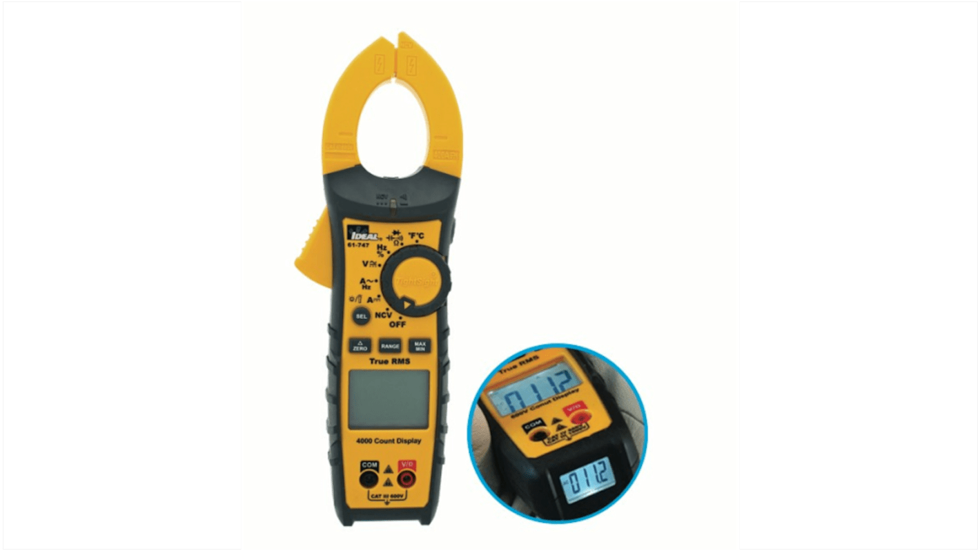 Ideal Industries 61-747 Clamp Meter, 400A dc, Max Current 400A ac CAT III 600V