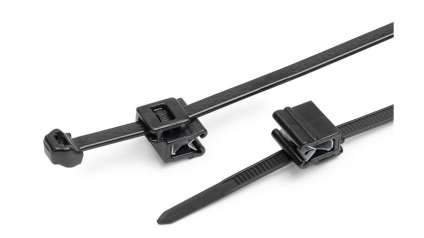 Bridas HellermannTyton de Polypropylene Negro, 200mm x 4,9 mm, Camino de cables, collarín de sujeción