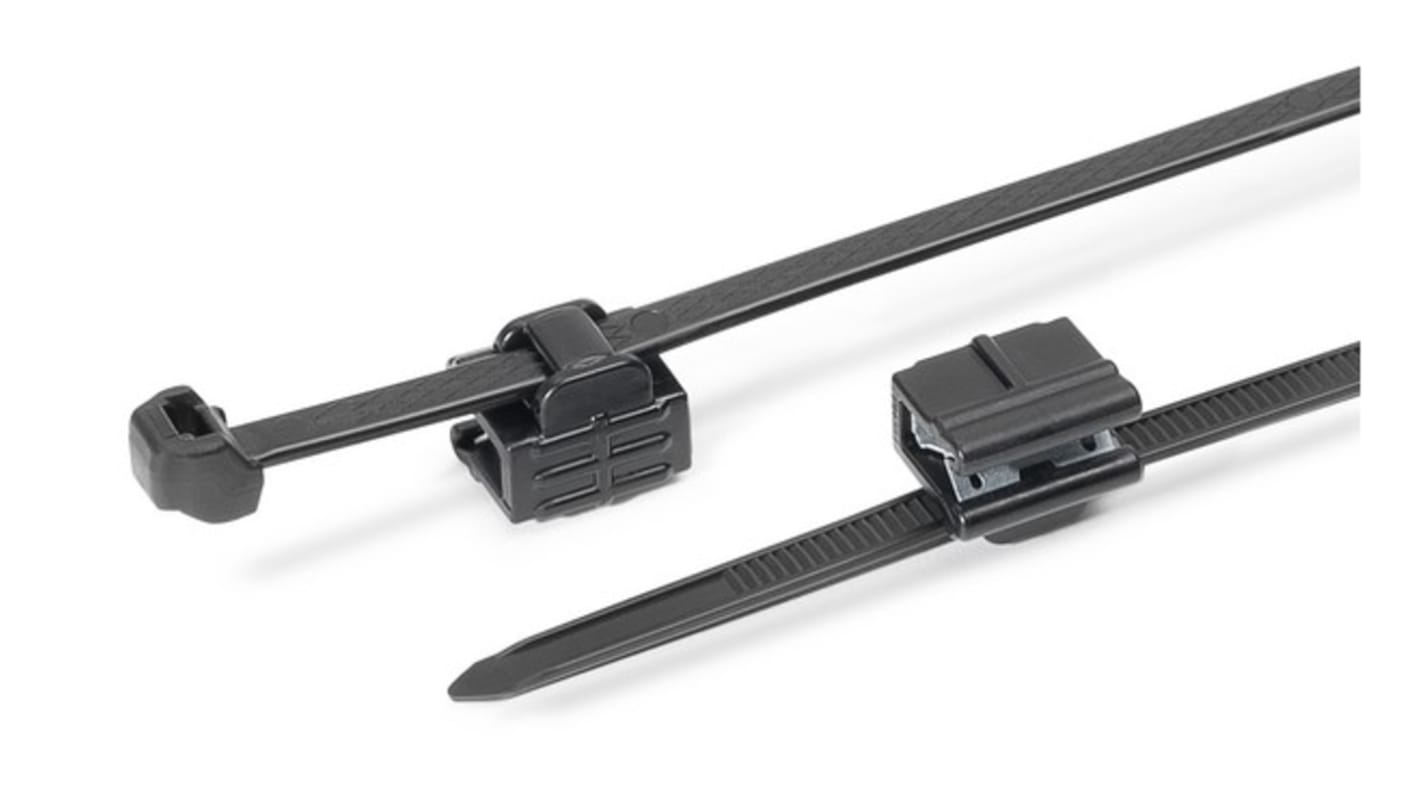 HellermannTyton Cable Ties, Cable Tray Cable Tie, 200mm x 4.9 mm, Black Polypropylene, Pk-500