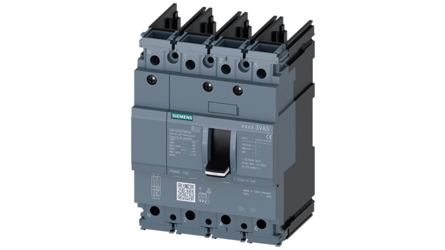 Siemens, SENTRON MCCB 4P 80A, Breaking Capacity 10 kA, Fixed Mount