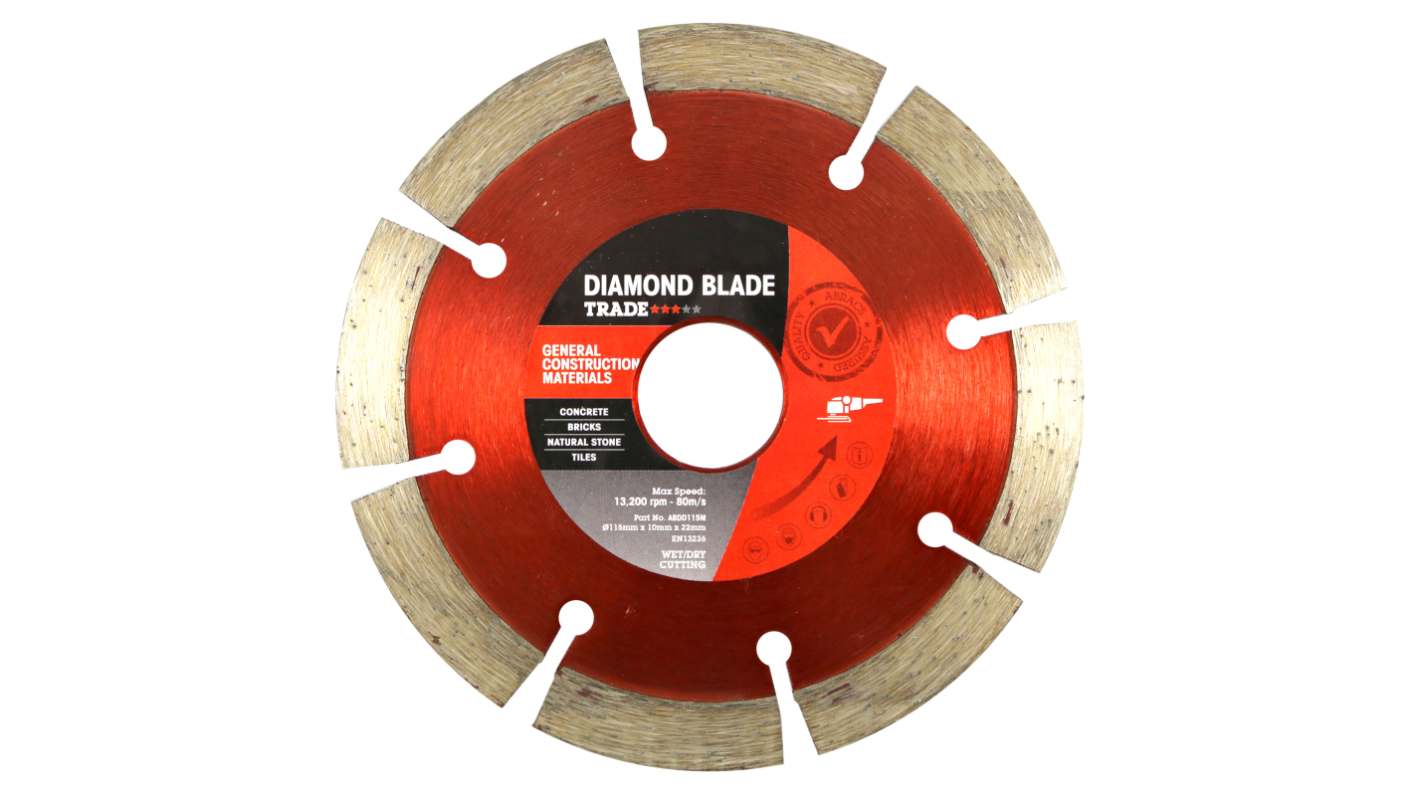 RS PRO Diamond Cutting Disc, 115mm x 10mm Thick, 1 in pack