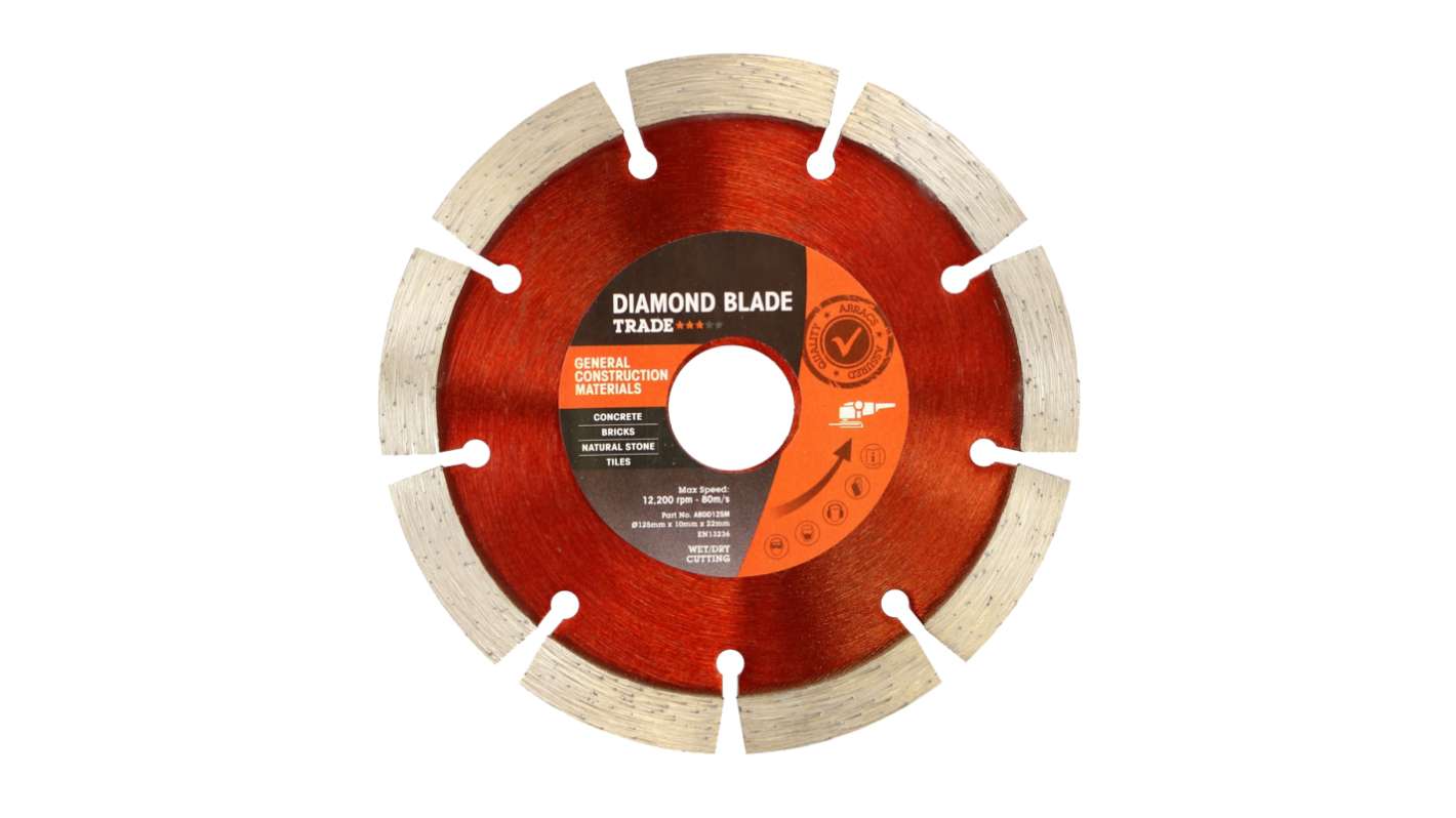 RS PRO Diamond Cutting Disc, 125mm x 10mm Thick, 1 in pack