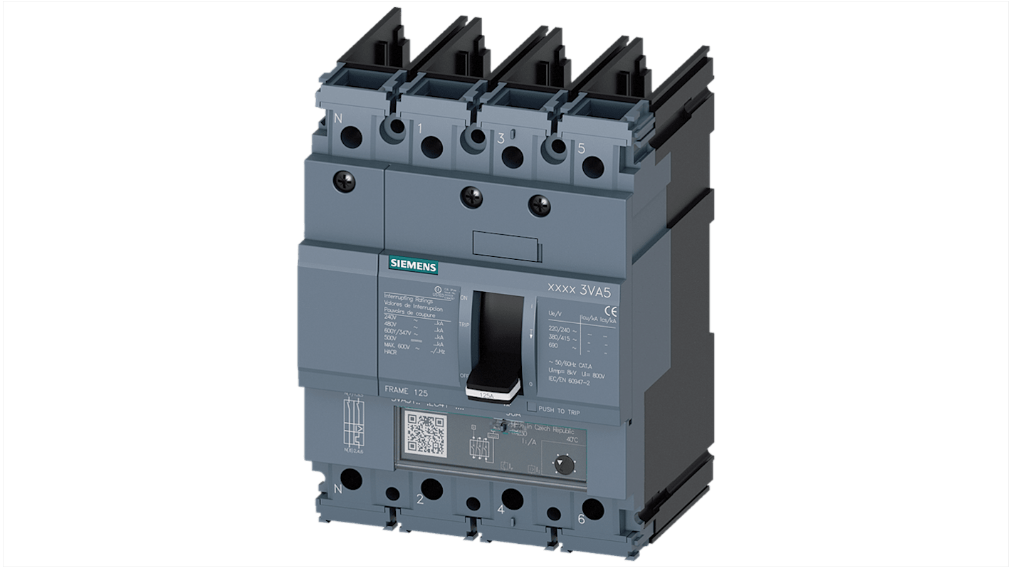 Siemens, SENTRON MCCB Molded Case Circuit Breaker 4P 100A, Breaking Capacity 10 kA, Cable Mount, Panel Mount